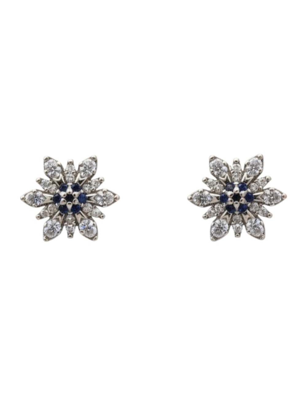 NWT Pandora Retired 925 Sterling Silver Blue & Clear CZ Floral Stud Earrings